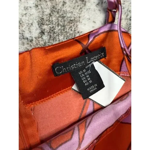 Christian Lacroix Midi Dress M Silky Satin Floral Cutout Resort Beach $460 - Picture 7 of 12